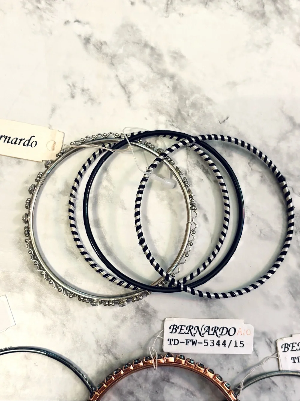 NWT Bernardo Lot of 7 Bangle Bracelets Silver Tone Rose Gold Rhinestone